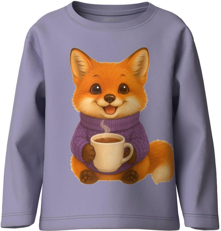 NAME IT MINI longsleeve met print lila Paars Meisjes Katoen Ronde hals