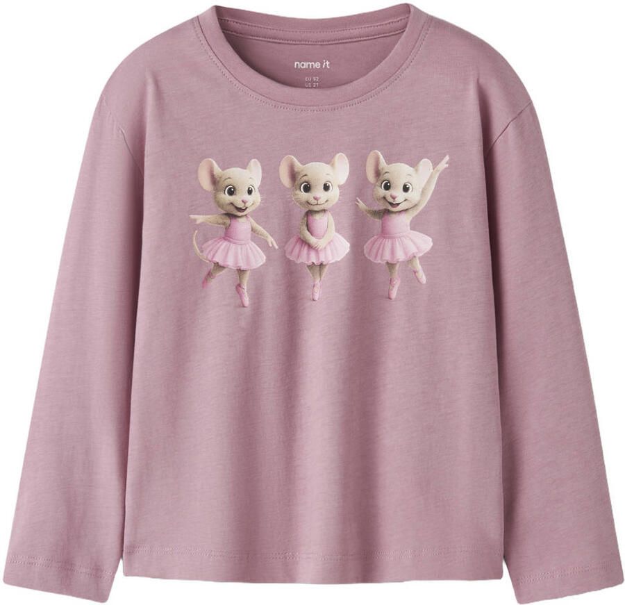 NAME IT MINI longsleeve met print oudroze Meisjes Katoen Ronde hals Printopdruk