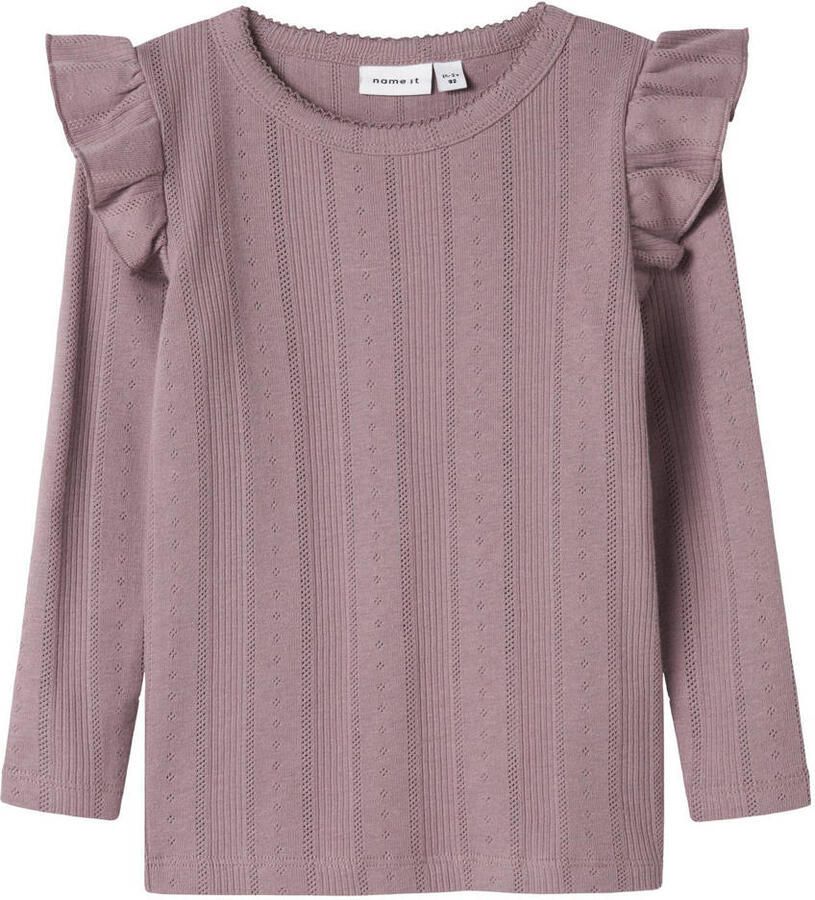 Name It Lange top NMFJULIA LS SLIM TOP NOOS met geweldige volant op de schouder en in het schattige ajourbreisel-design - Foto 2