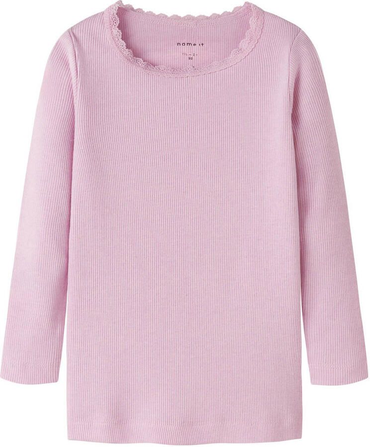 Name It Shirt met lange mouwen NMFKAB LS TOP NOOS in fijne rib en met schattige kanten rand aan de halslijn