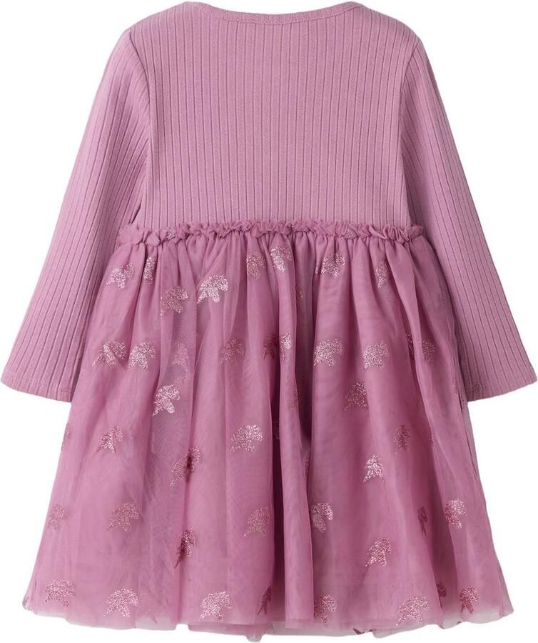 NAME IT MINI midi A-lijn jurk met glitters roze Meisjes Katoen Ronde hals