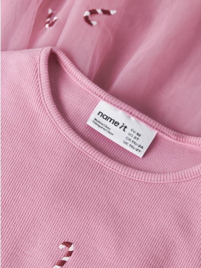 NAME IT MINI midi jurk met borduursels en print roze Meisjes Sweat Ronde hals - Foto 2