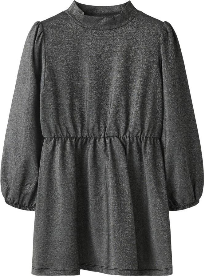 NAME IT MINI midi jurk met glitters zwart Meisjes Polyester Opstaande kraag