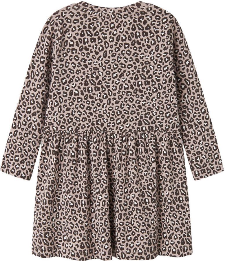 NAME IT MINI midi jurk met plooien en panterprint oudroze