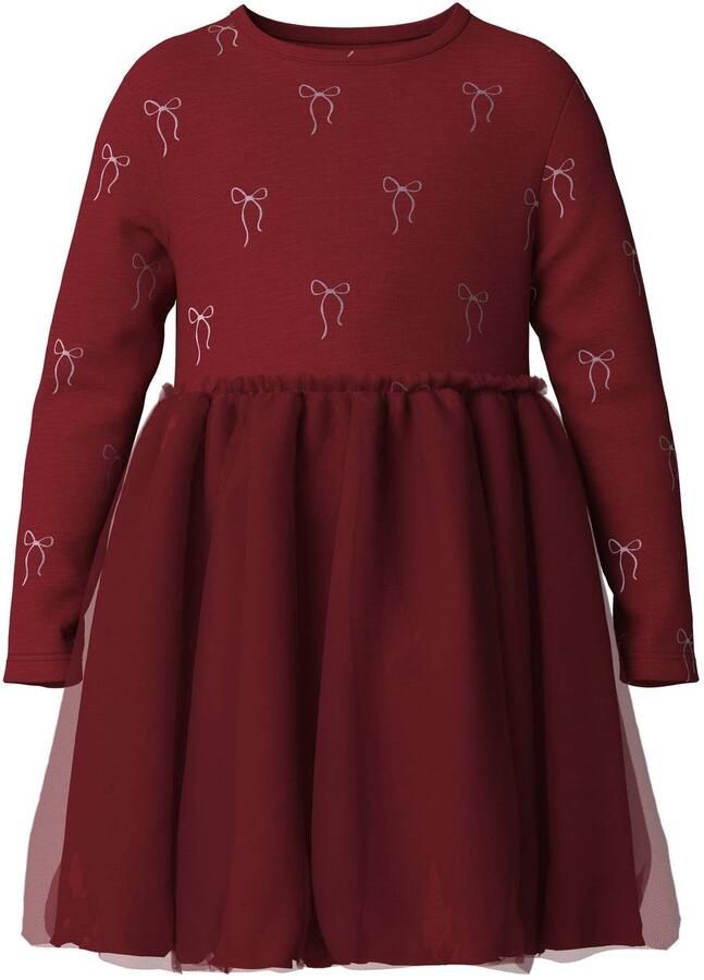 NAME IT MINI midi jurk met tule details donkerrood Meisjes Stretchkatoen Ronde hals