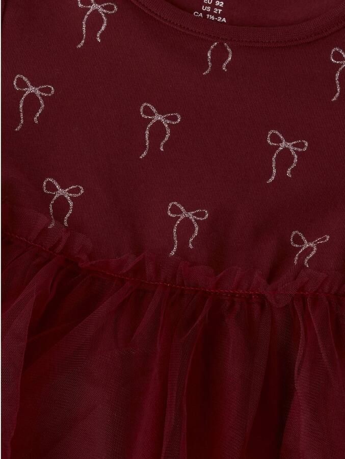 NAME IT MINI midi jurk met tule details donkerrood Meisjes Stretchkatoen Ronde hals - Foto 2