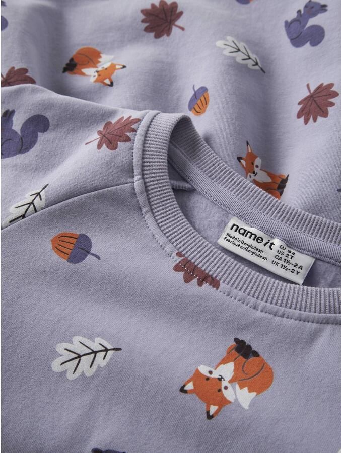 NAME IT MINI midi sweatjurk met print lila - Foto 3