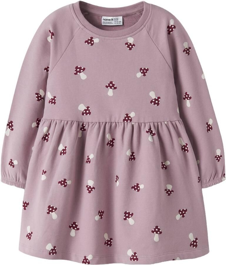 NAME IT MINI midi sweatjurk met print roze