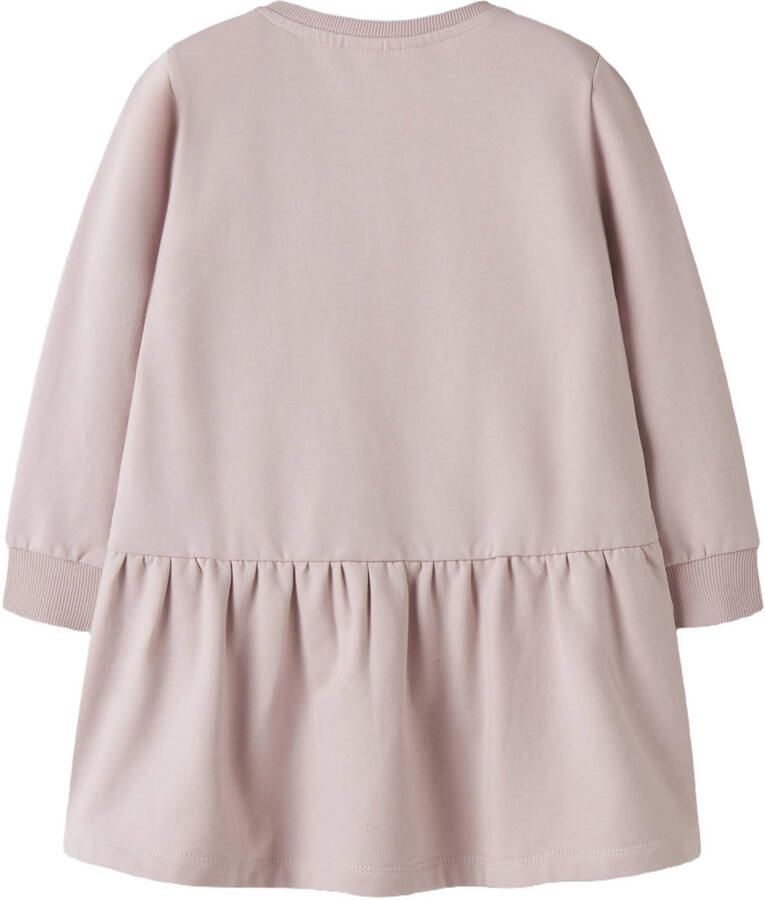 NAME IT MINI midi sweatjurk met ruches en tekst lichtroze - Foto 2