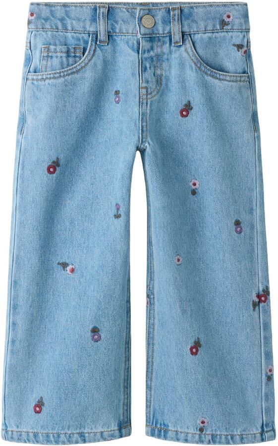 NAME IT MINI NMFROSE wide leg gebloemde jeans met borduursels medium blue denim Blauw