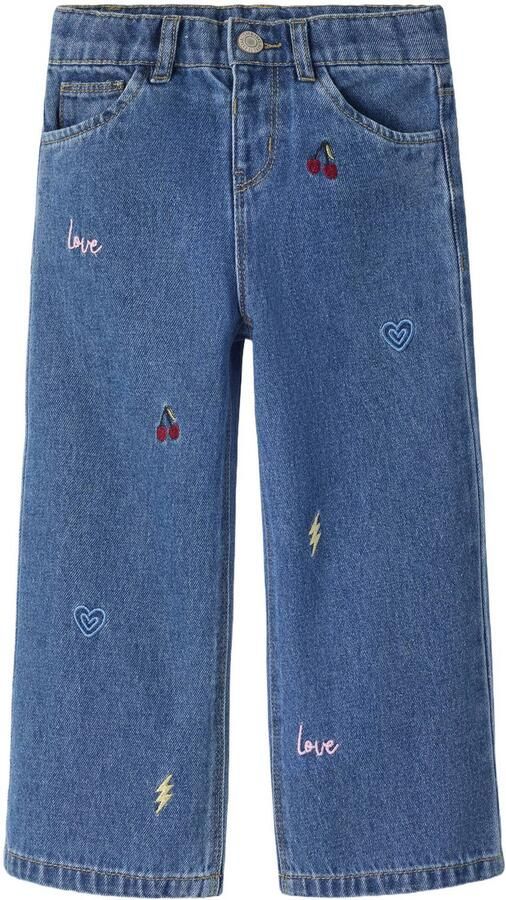 NAME IT MINI NMFROSE wide leg jeans met borduursels en print mediumblauw Meisjes Denim