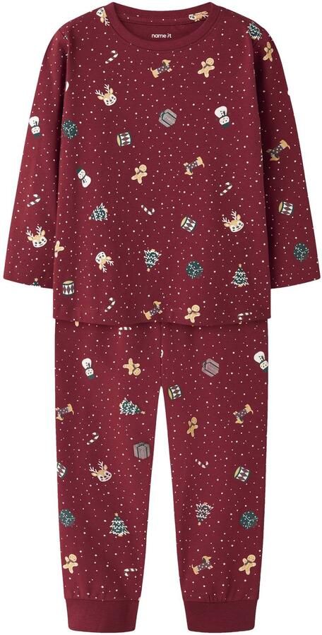 NAME IT MINI pyjama met print donkerrood Stretchkatoen Ronde hals