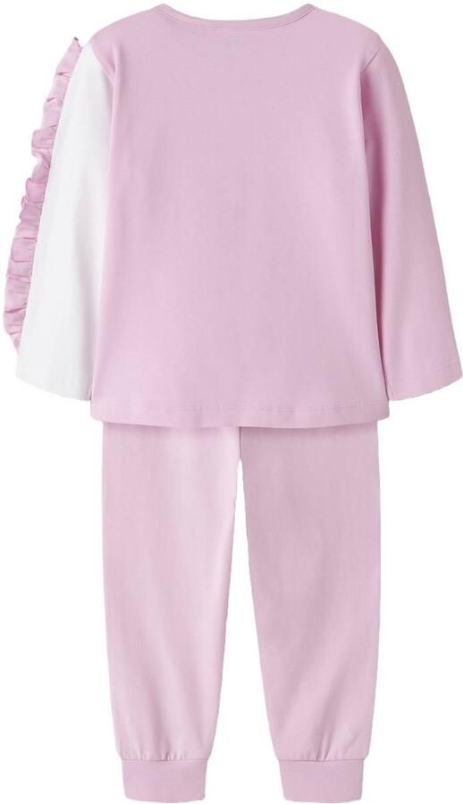 NAME IT MINI pyjama met print en ruches roze wit Meisjes Stretchkatoen Ronde hals - Foto 2
