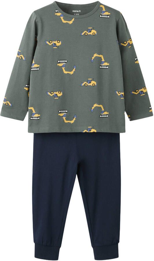 NAME IT MINI pyjama met print grijsgroen donkerblauw