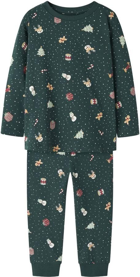 NAME IT MINI pyjama met print groen Stretchkatoen Ronde hals