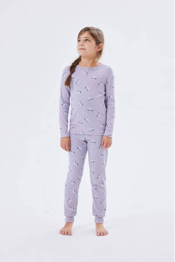 Name it MINI NMFNIGHTSET UNICORN lila Pyjama Paars Meisjes Stretchkatoen Ronde hals 110 116 - Foto 2