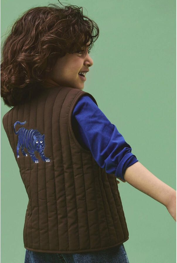 NAME IT MINI quilted gilet met borduursels en backprint donkerbruin - Foto 2