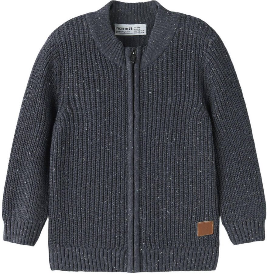 NAME IT MINI rechtvallend gebreid vest donkerblauw Jongens Katoen Ronde hals