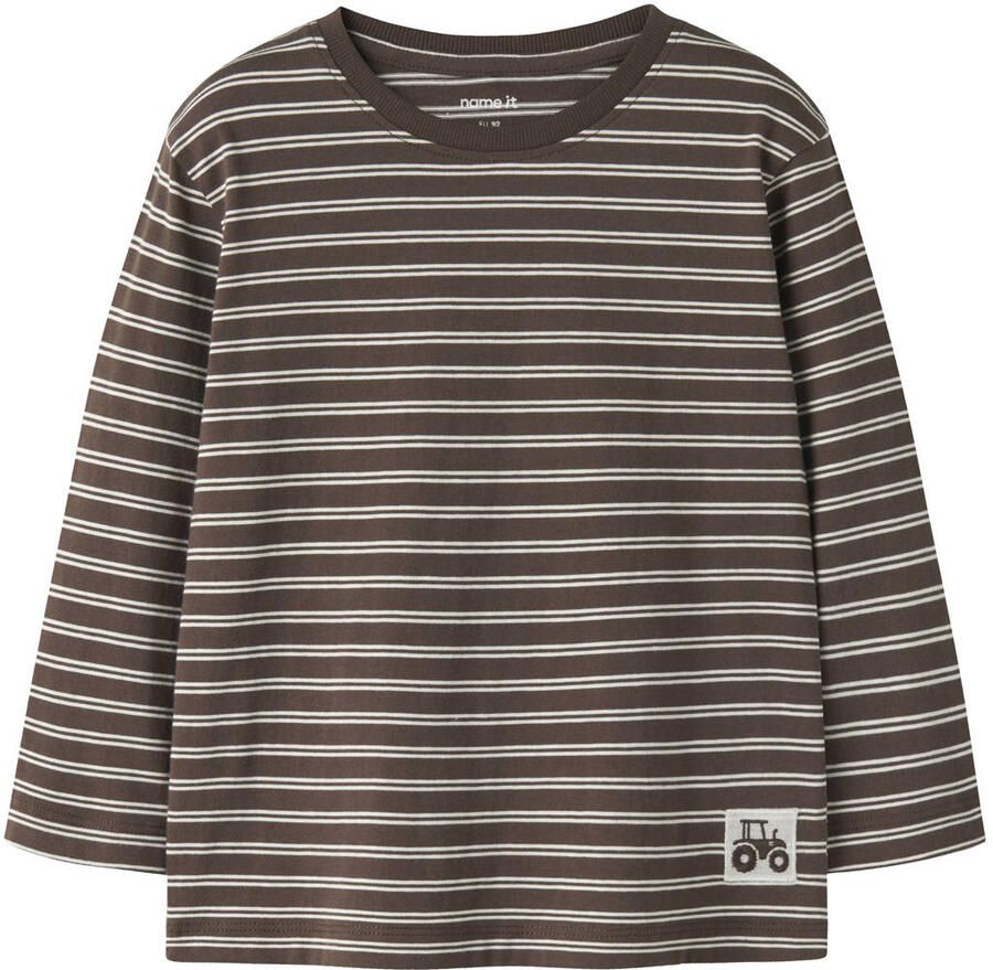 NAME IT MINI rechtvallend gestreepte longsleeve met borduursels bruin