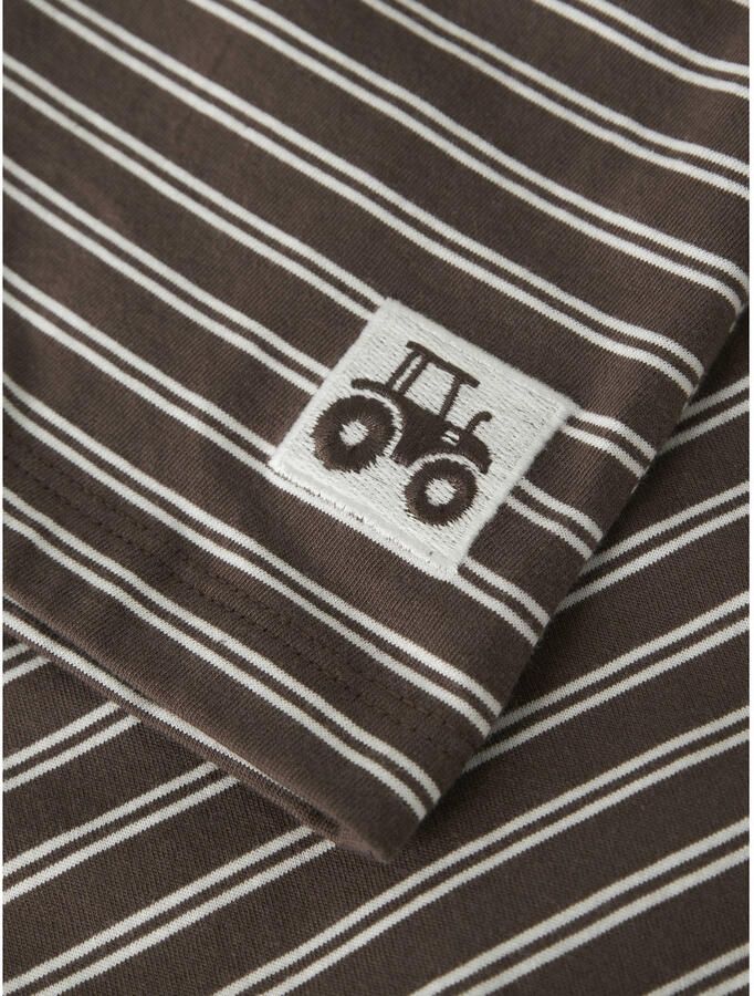 NAME IT MINI rechtvallend gestreepte longsleeve met borduursels bruin - Foto 2