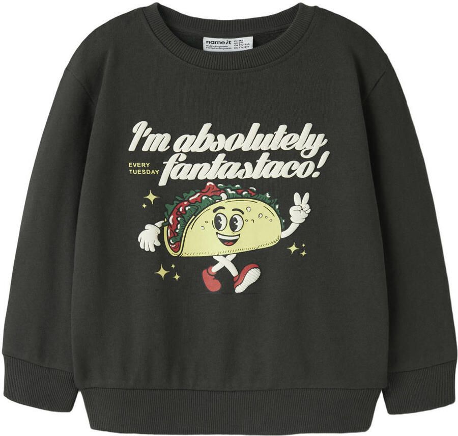 NAME IT MINI rechtvallend sweater met print donkergroen