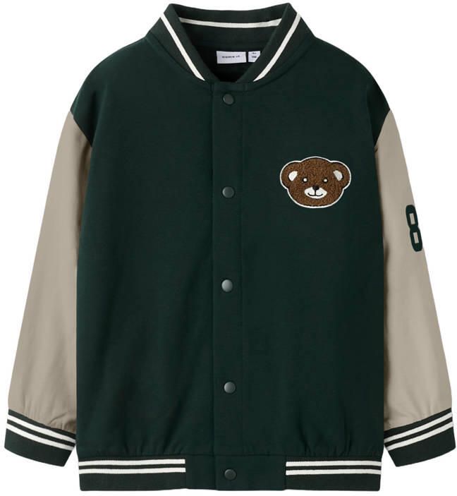 NAME IT MINI rechtvallend sweatvest met patches donkergroen