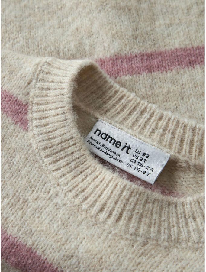NAME IT MINI rechtvallende gebreide gestreepte trui met wol beige roze - Foto 2