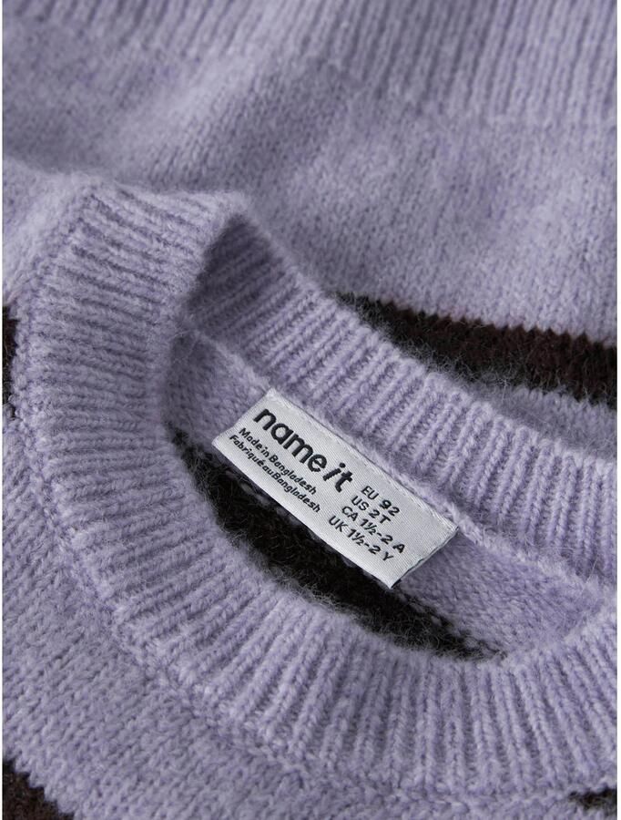 NAME IT MINI rechtvallende gebreide gestreepte trui met wol lila zwart Paars Meisjes Polyester Ronde hals - Foto 2