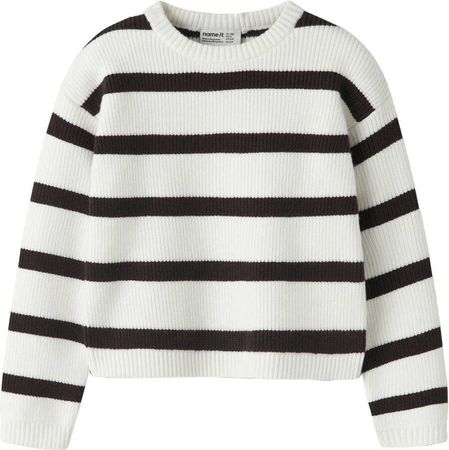 NAME IT MINI rechtvallende gebreide gestreepte trui wit