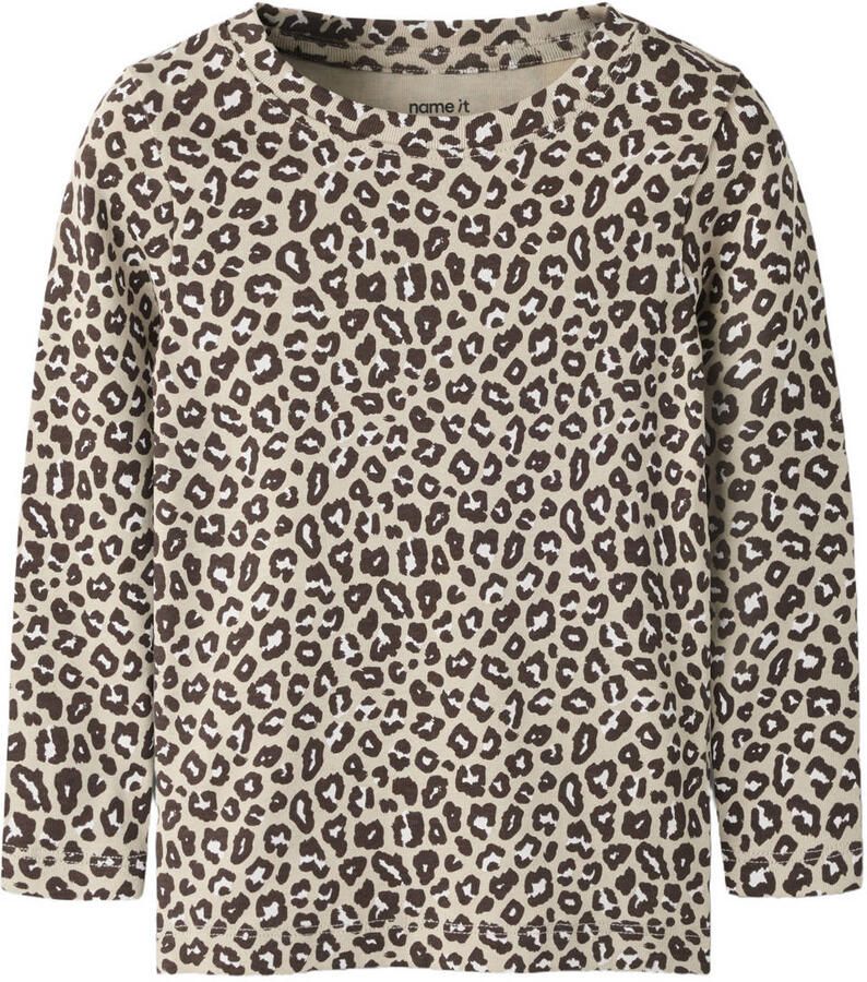NAME IT MINI rechtvallende longsleeve met panterprint beige