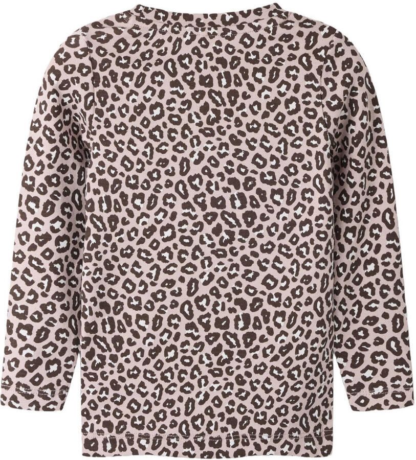 NAME IT MINI rechtvallende longsleeve met panterprint lila Paars Meisjes Stretchkatoen Ronde hals