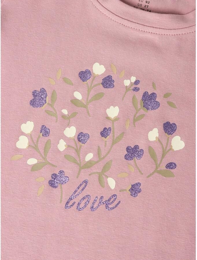 NAME IT MINI rechtvallende longsleeve met plooien en print lila