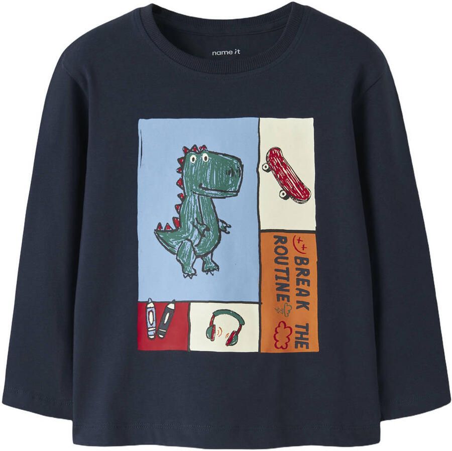 NAME IT MINI rechtvallende longsleeve met print donkerblauw