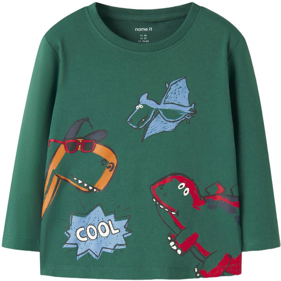 NAME IT MINI rechtvallende longsleeve met print groen