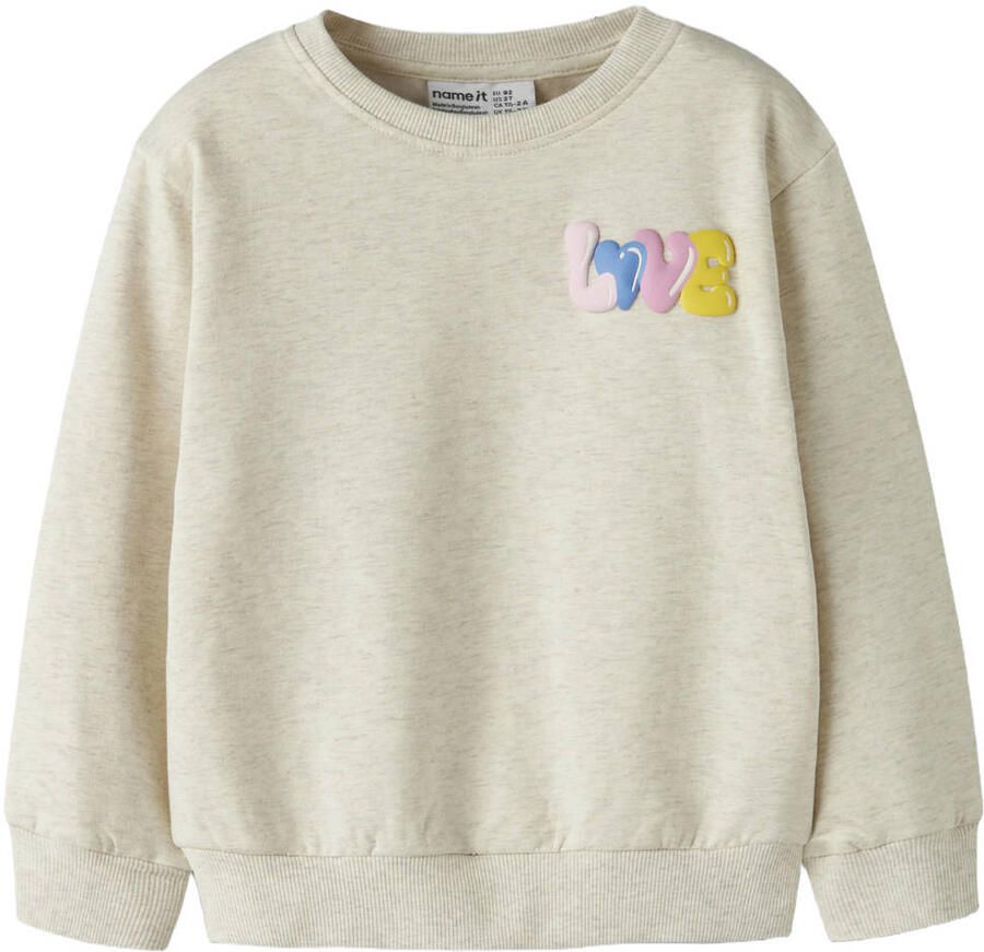 NAME IT MINI rechtvallende sweater met backprint beige
