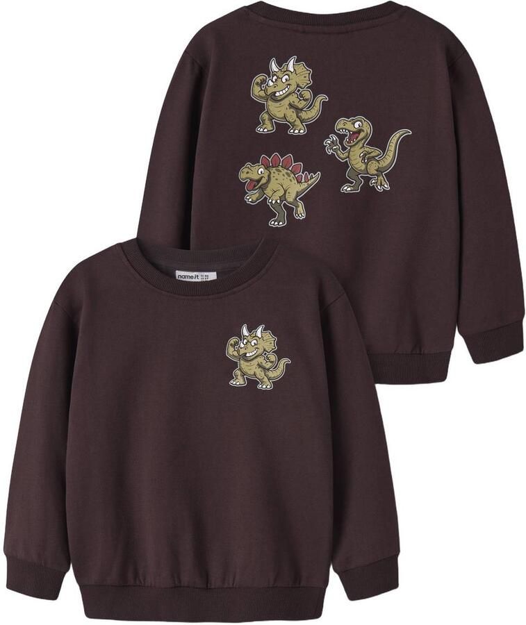 NAME IT MINI rechtvallende sweater met backprint donkerbruin Backprint