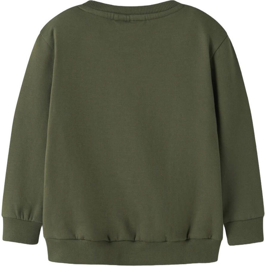 NAME IT MINI rechtvallende sweater met patches en print donkergroen Printopdruk - Foto 2