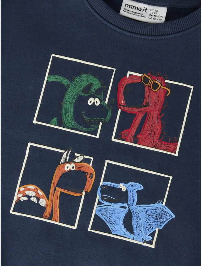 NAME IT MINI rechtvallende sweater met print donkerblauw - Foto 3