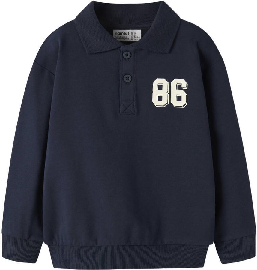 NAME IT MINI rechtvallende sweater met print donkerblauw