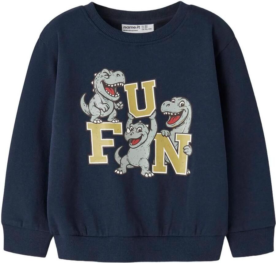 NAME IT MINI rechtvallende sweater met print donkerblauw Printopdruk