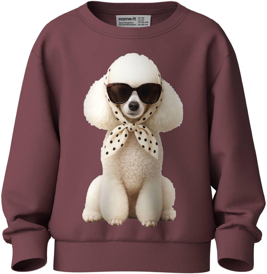 NAME IT MINI rechtvallende sweater met print donkerrood Printopdruk