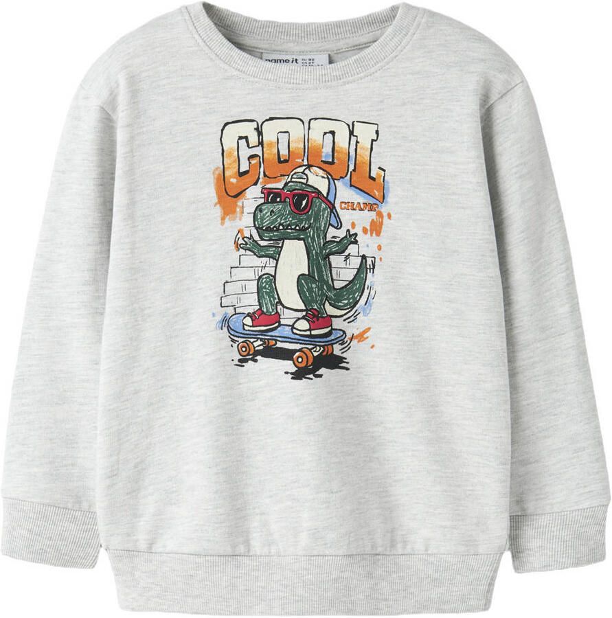 NAME IT MINI rechtvallende sweater met print grijs