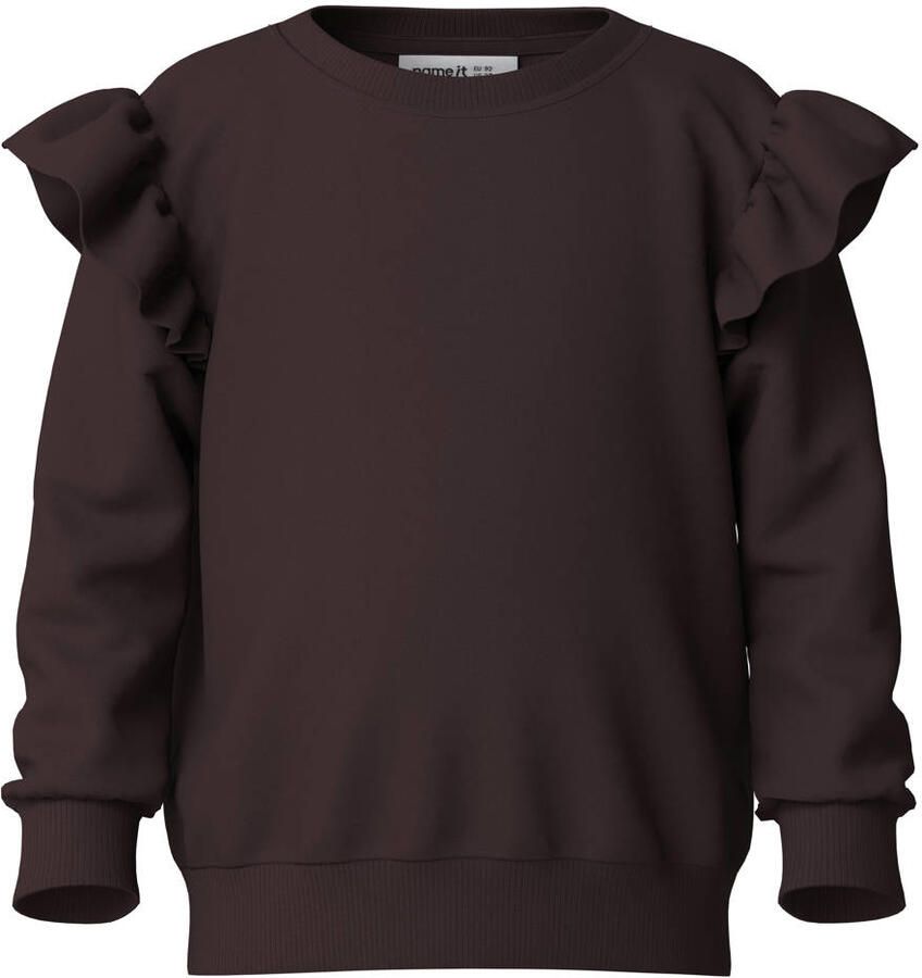 NAME IT MINI rechtvallende sweater met ruches bruin