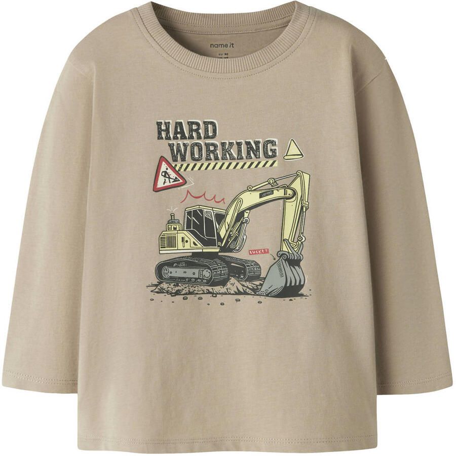 NAME IT MINI regular fit longsleeve met print beige