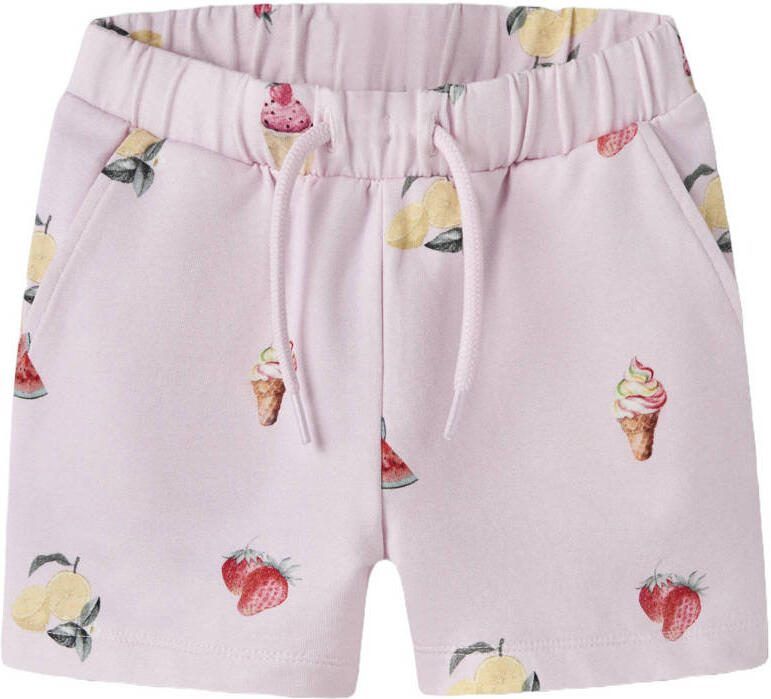 NAME IT MINI regular waist sweatshort roze Korte broek All over print