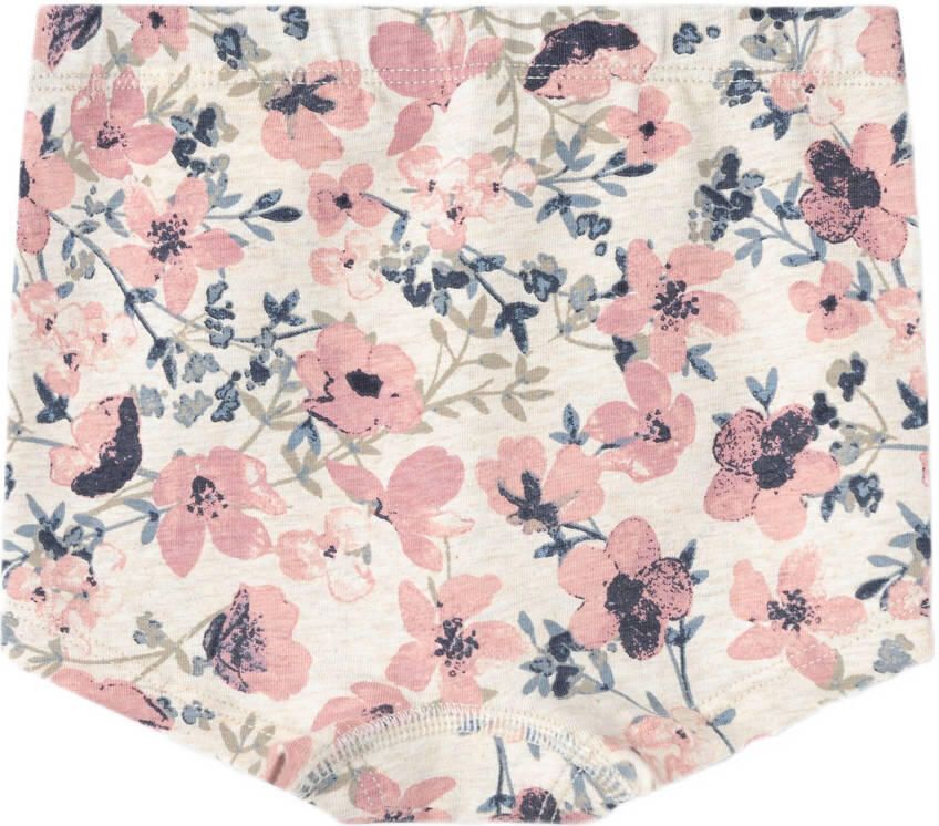 Name it MINI shorts set van 3 met bloemen roze ecru lichtroze Slip Meisjes Stretchkatoen 104