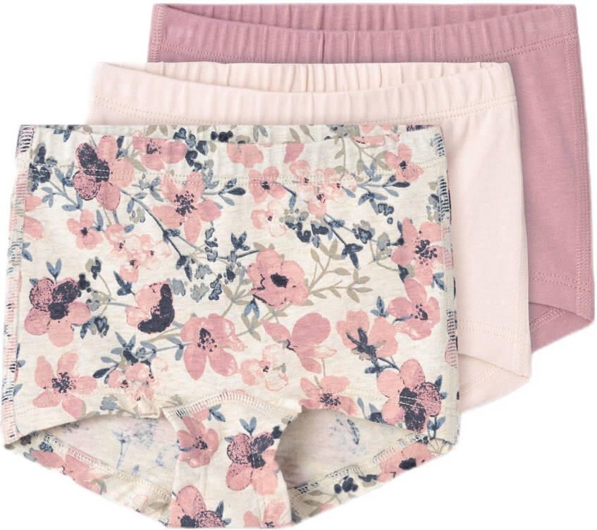 Name it MINI shorts set van 3 met bloemen roze ecru lichtroze Slip Meisjes Stretchkatoen 104 - Foto 3