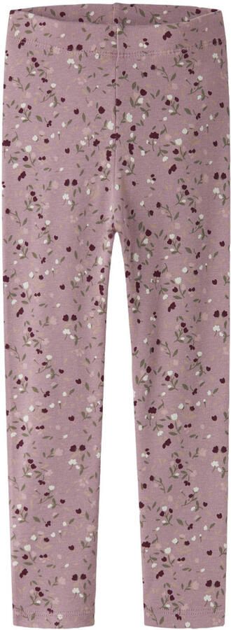 NAME IT MINI slim fit gebloemde gebreide legging lila Paars Meisjes Stretchkatoen