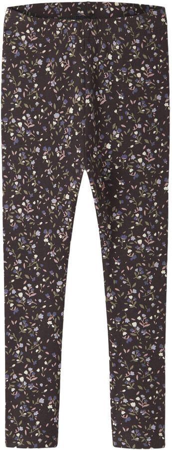 NAME IT MINI slim fit gebreide gebloemde legging donkerbruin Meisjes Stretchkatoen