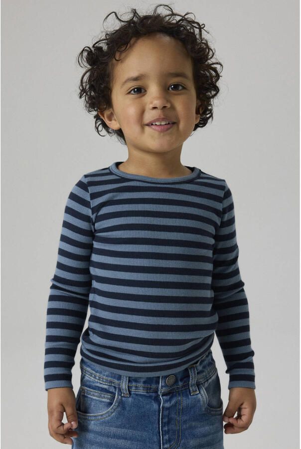 NAME IT MINI slim fit gestreepte longsleeve donkerblauw